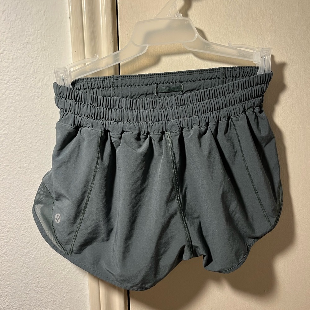 Lululemon, Army Green Low Rise Athletic Shorts. 4”, With Side Pocket. Size XS.